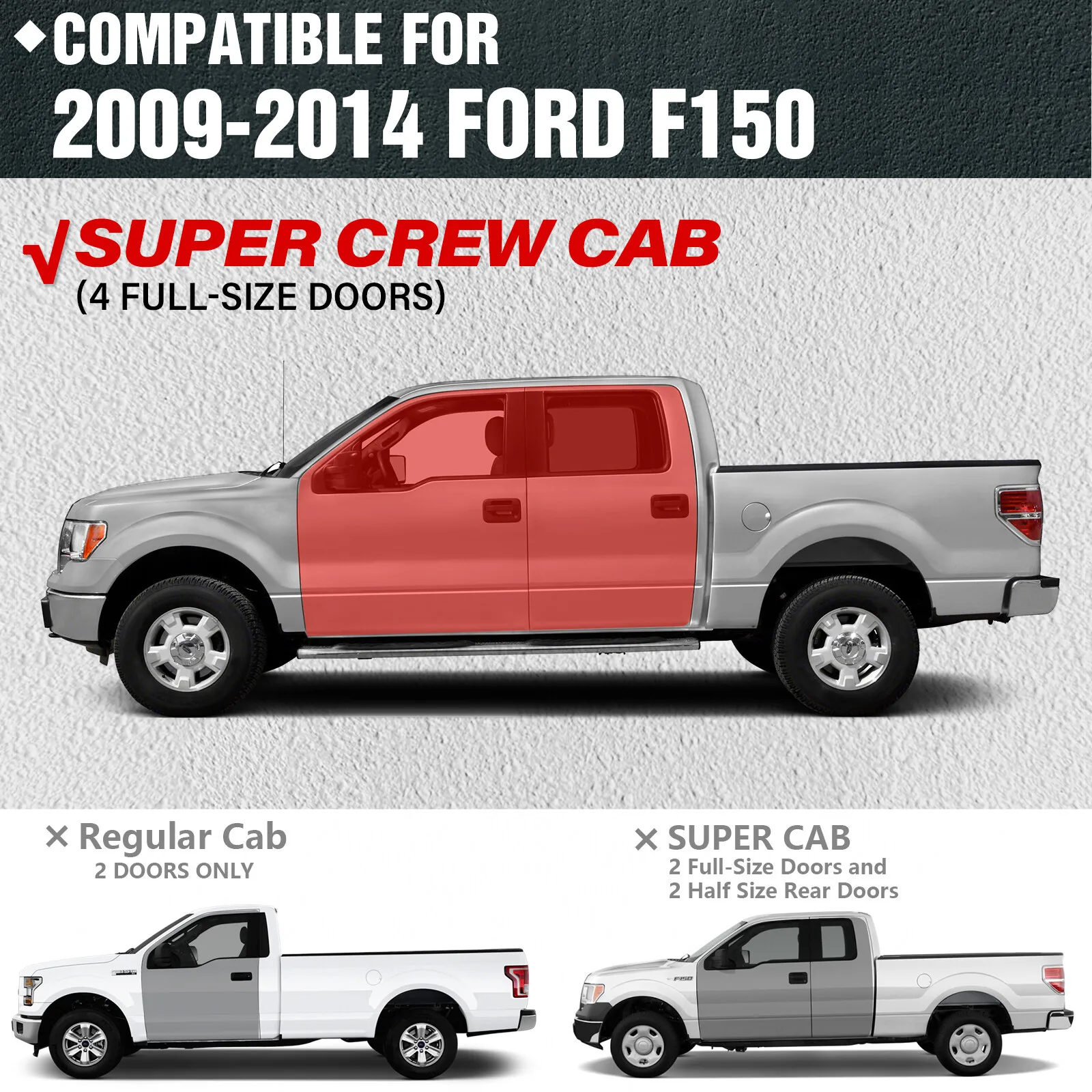 لوحات الجري ذات الخطوات الجانبية لـ 2009-2014 Ford F150 F-150 Super Duty SuperCrew Cab (4 أبواب كاملة الحجم)، شريط Nerf ذو درجين #2