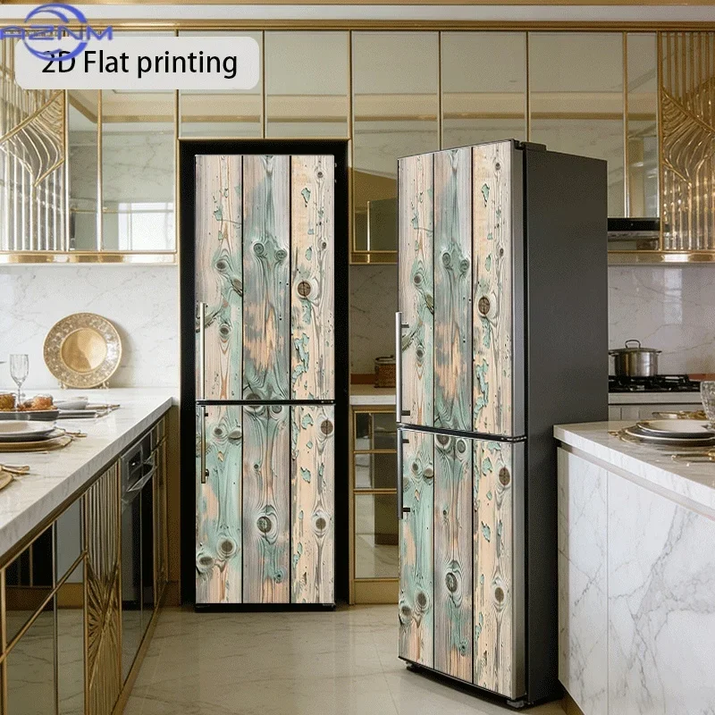 2D Flat Printing]1pc [23.62×70.87 inch ] Wood Grain Mottled Green Marks Theme Kitchen Home Decoration Wallpaper Self-Adhesive