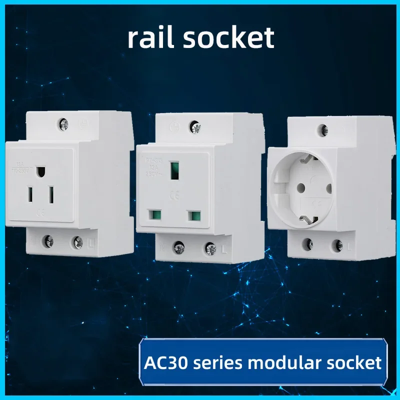 UK US EU South Africa Standard Modular DIN Rail Socket 16A250V Industrial Distribution Box AC30 Power Socket Adapter Connector