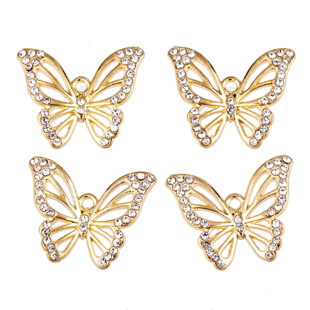 10Pcs Fashion Golden Butterfly Alloy Metal Charms For DIY Bracelet Necklace Jewelry Making Rhinestone Pendant Necklace Gifts
