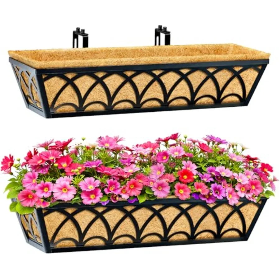 

Кашпо для перил и оконных балконов - Комплект с регулируемыми кронштейнами, кокосовыми вкладышами, подвесные для балконов, защита от ветра