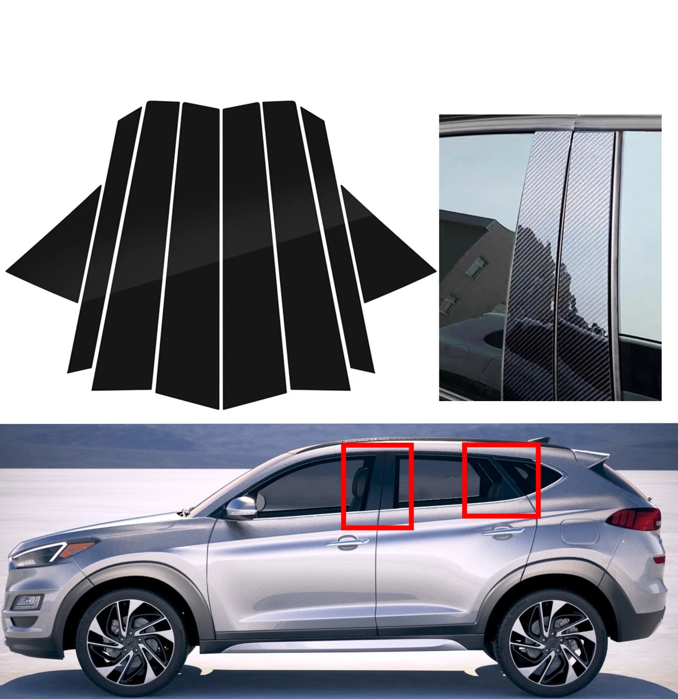 

8PCS Fit For Hyundai Tucson 2016 2017 2018 2019 2020 2021 Glossy Black Pillar Post Window Door Cover Trim Decoration Stickers