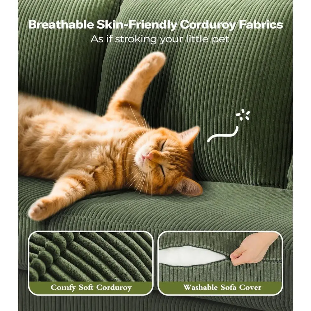 أريكة سروال قصير مقاس 87 بوصة، مجموعة بدون أدوات، أريكة غرفة معيشة قطيفة مع وسادتين، مقعد كبير الحجم باللون الأخضر البوهيمي #4