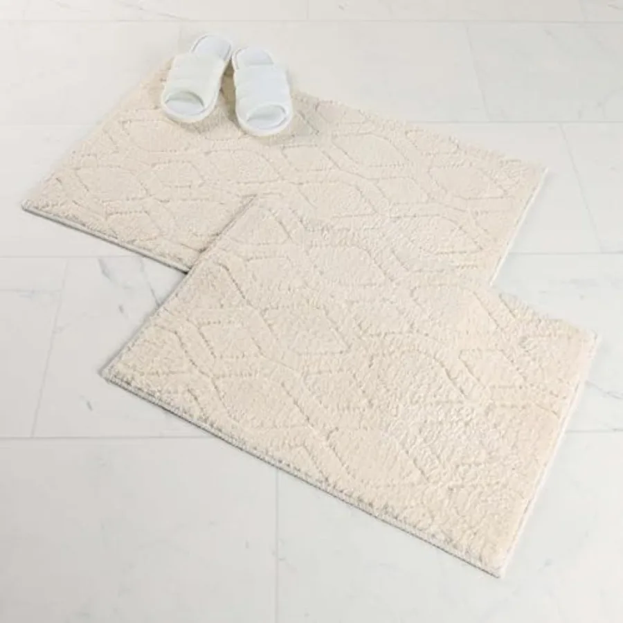 

Bath Rug Set Small Area Rugs for Bathroom Kitchen Decor Machine Washable Non-Slip Bathmat Rug High-Low Jacquard Mat Geometric D