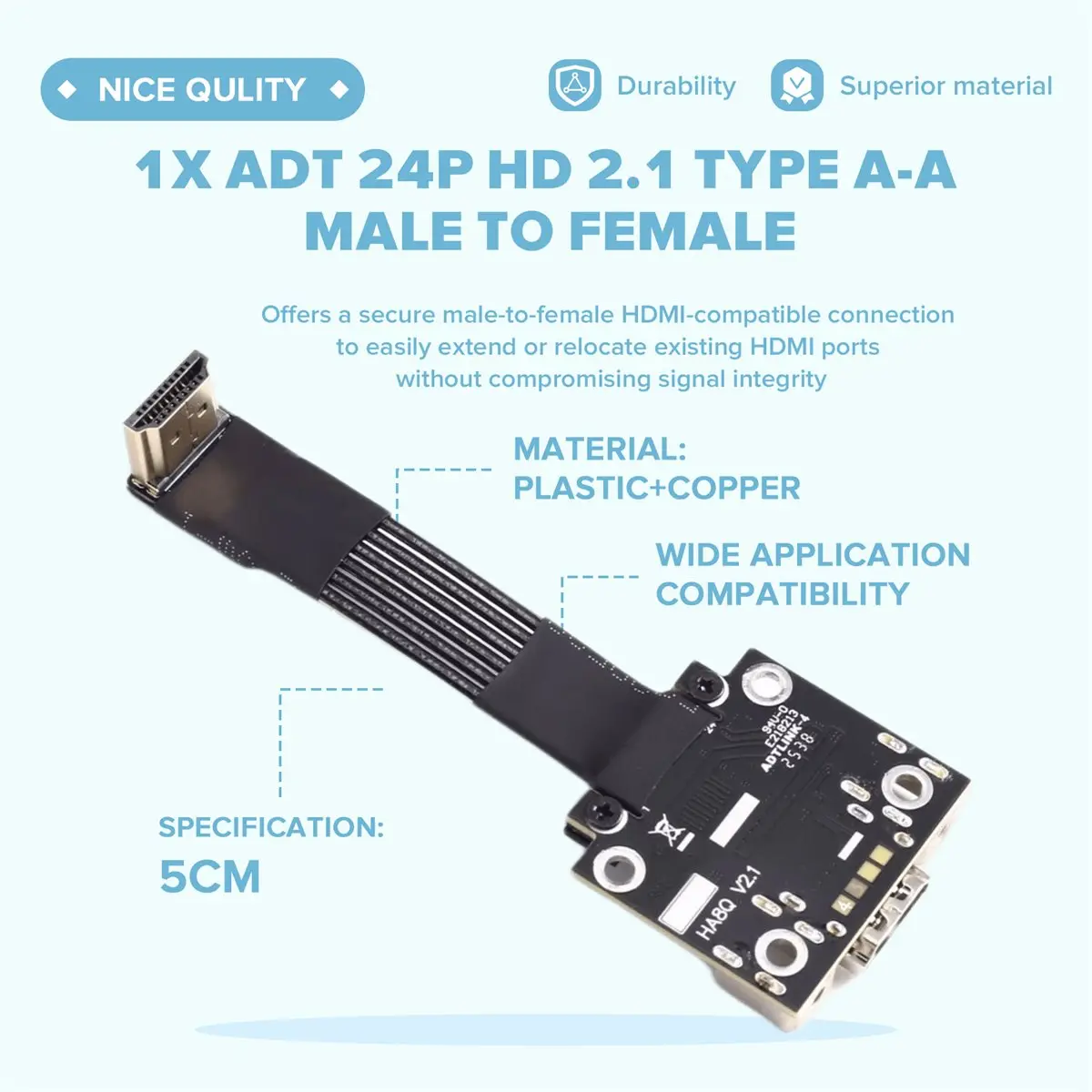 A32I -Compatible ADT 24P 2.1 Type A-A Male to Female Flat Thin Video Extension Cable Aerial FPV HDMI2.1 FFC Cable B