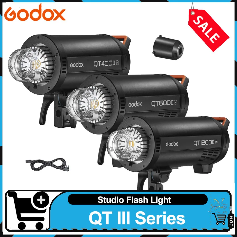 

Godox QT400IIIM QT600IIIM QT1200IIIM Flash Head 2.4GHz Wireless 1/8000S HSS 5600K Flash Head for Video Studio