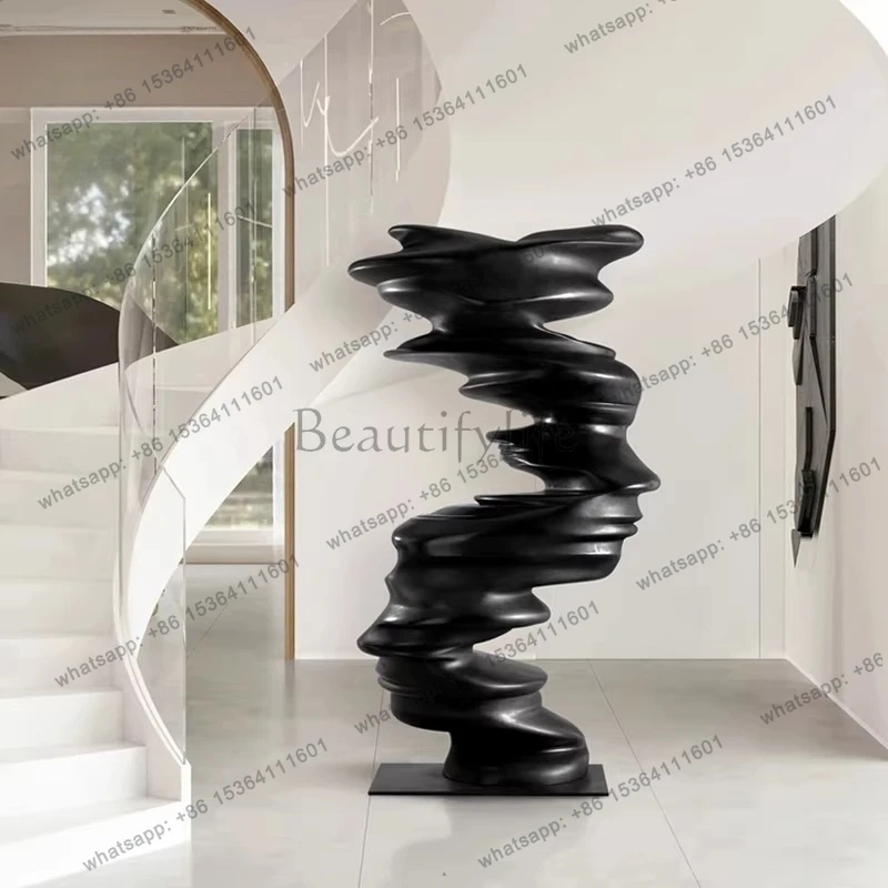 Large abstract figure sculpture floor-to-ceiling ornaments, aisle decorative wood carving art installations