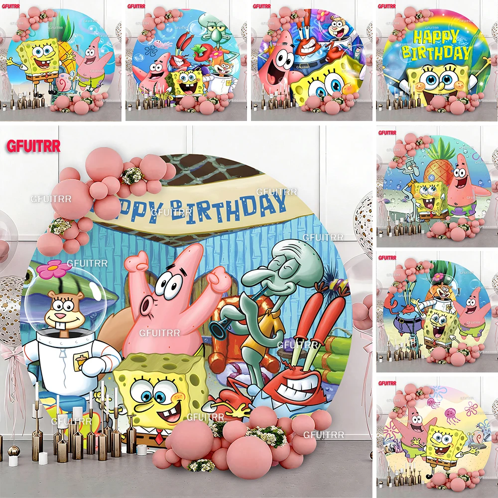 

Spongebob Squarepant Round Background Undersea Pineapple House Round Cover Kid Birthday Party Backdrop Decoration Banner Props