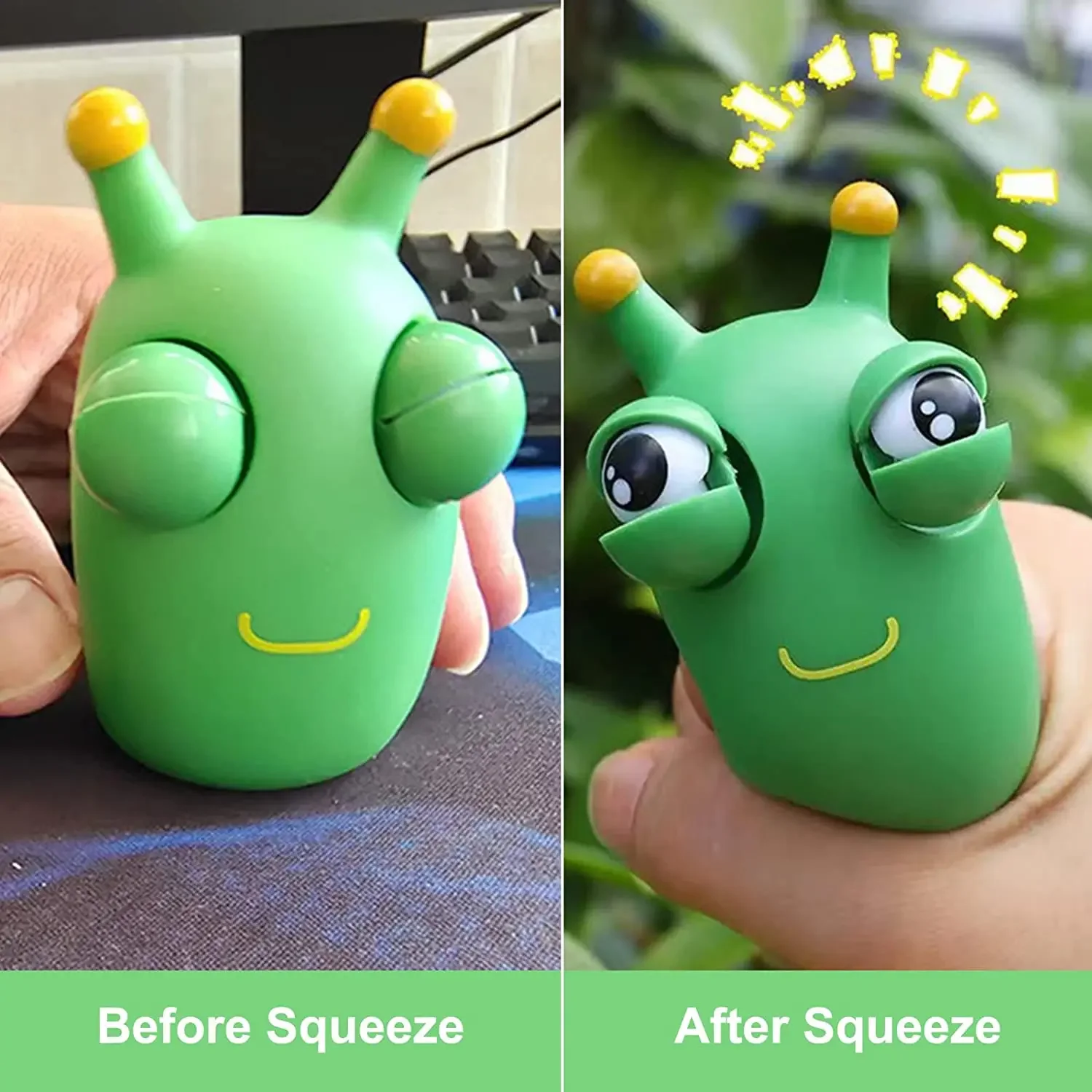 Green Bug Squeeze Toy Grass Eyes Popping Out Toy Sensory Fidget Toy Eyeball Bouncing Toy Slug Pop-it Toys for Toddler Kids Adult