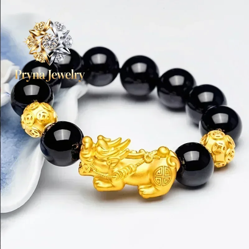 

Pryna Jewelry High-quality men's bracelet gold AU999 dragon brand 24K real gold watch chain wrist chain dominates dad's gift