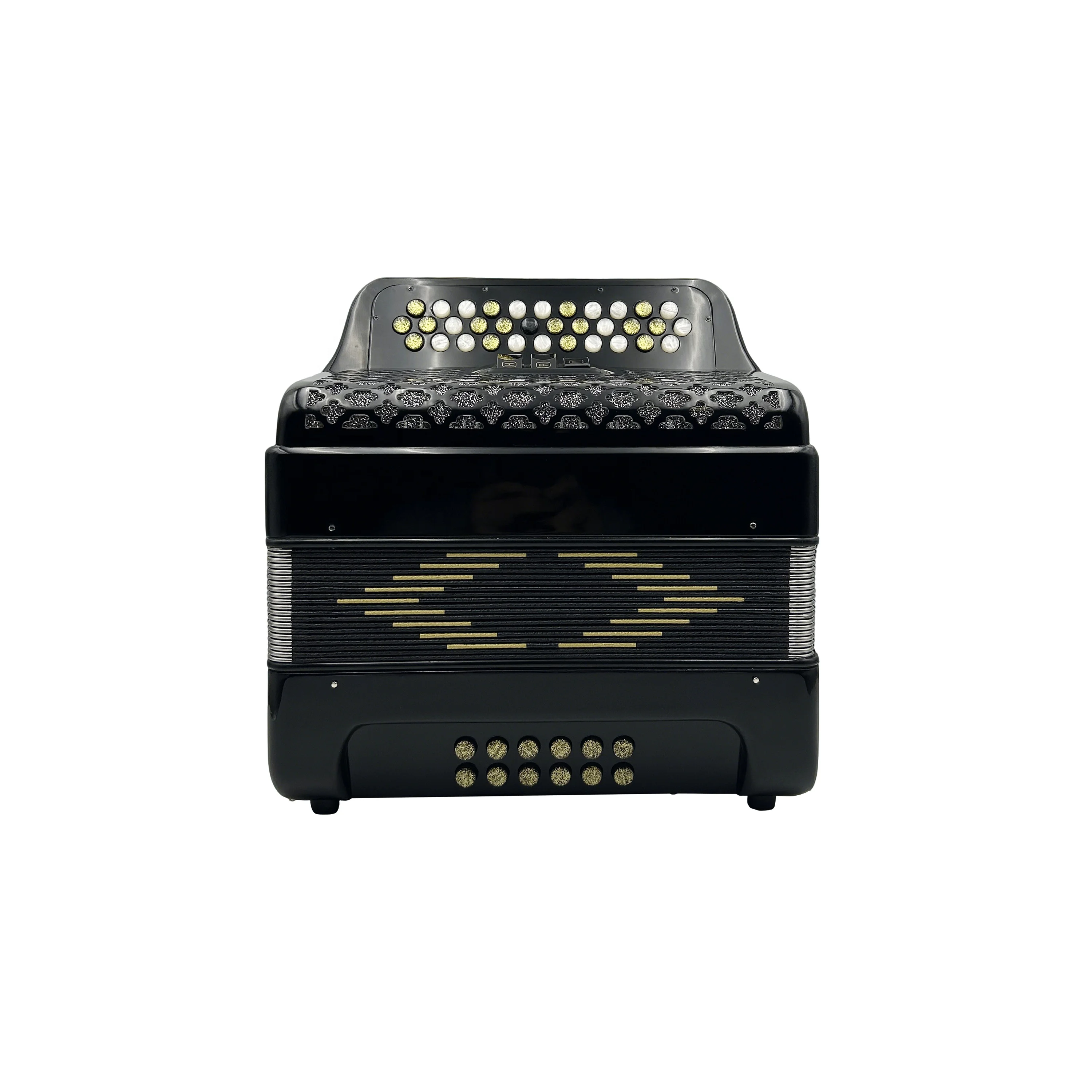 34‑Button 12‑Bass 3‑Register Diatonic Accordion Wood Celluloid Black Portable For Student Folk Practice Stage Performance