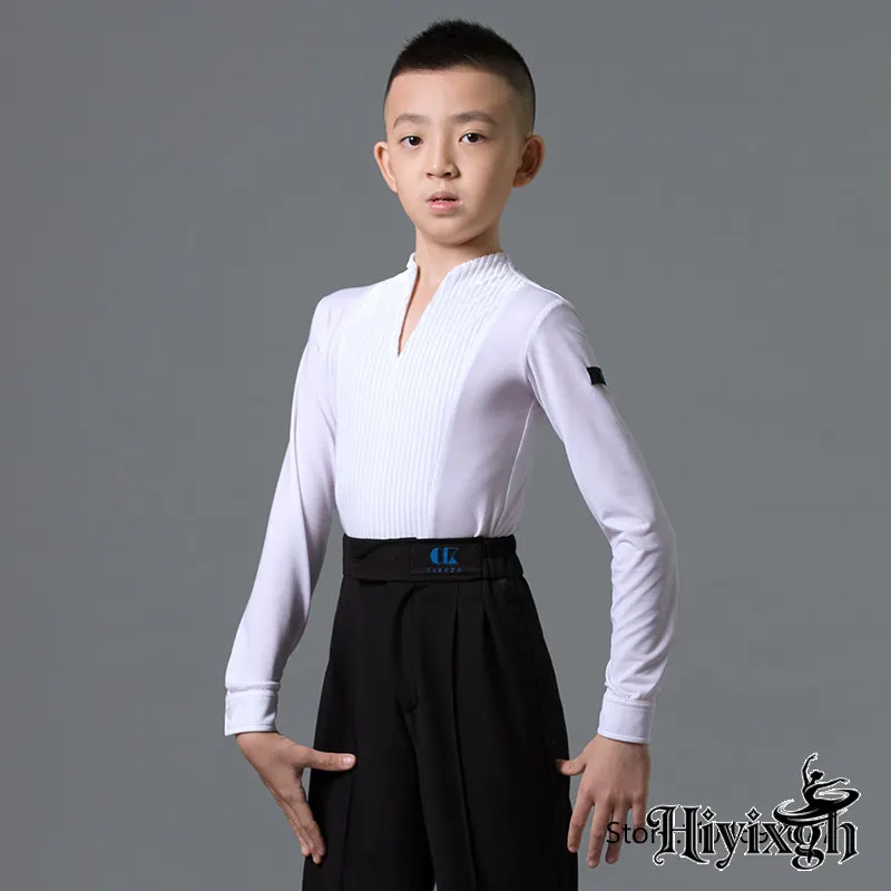 2026 New Long Sleeve Children's Latin Dance T-shirt Shoulder Hole Boys' Latin Dance Clothing Abdominal Dance Hall Tango