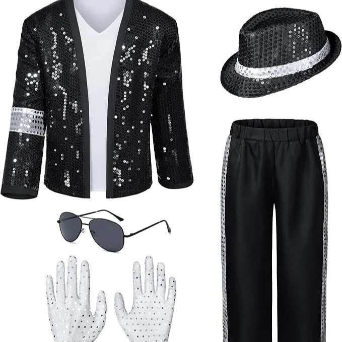 Adult Women Men 80s 90s Pop Star Michael Jackson Cosplay Costume Wig Halloween Stage Performance Hip Hop Dance Family Clothing - Image 5