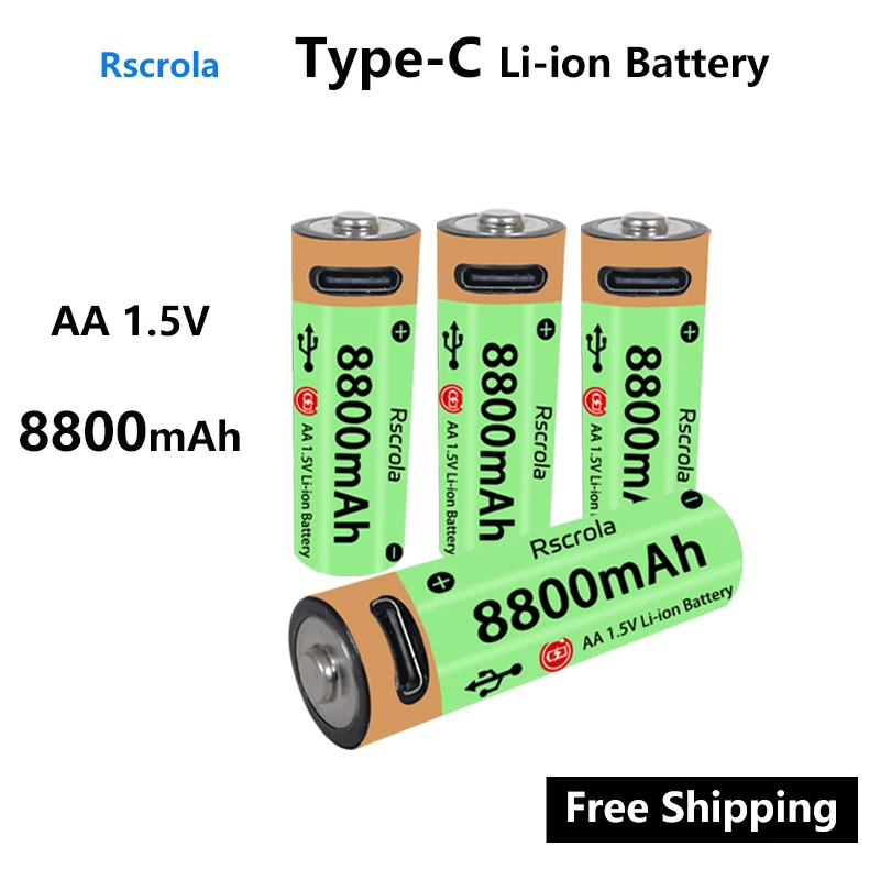 Upgraded Long-Lasting AA Li-ion Battery Type-C Large Capacity Rechargeable Battery 1.5H Fast Charge Over 1500 Cycle Battery Life