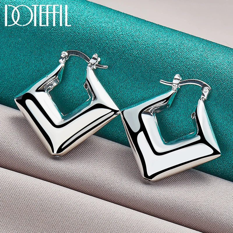 DOTEFFIL 925 Sterling Silver Star Squar Smooth Circle Hoop Earring For Woman Party Gift Fashion Charm Wedding Engagement Jewelry