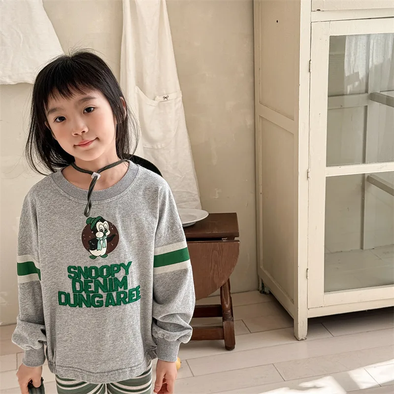 

2025 Spring New Children Long Sleeve T Shirts Cotton Girls Cartoon Letter Bottoming Shirts Boys Casual Sweatshirt Kids Clothes