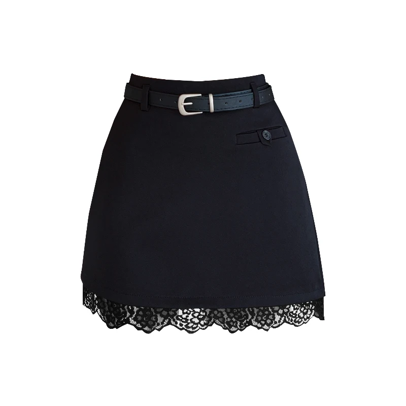 Minifaldas francesas adelgazantes para prevenir especias, faldas femeninas de cintura alta, traje de retazos de encaje Sexy, falda informal a la cadera