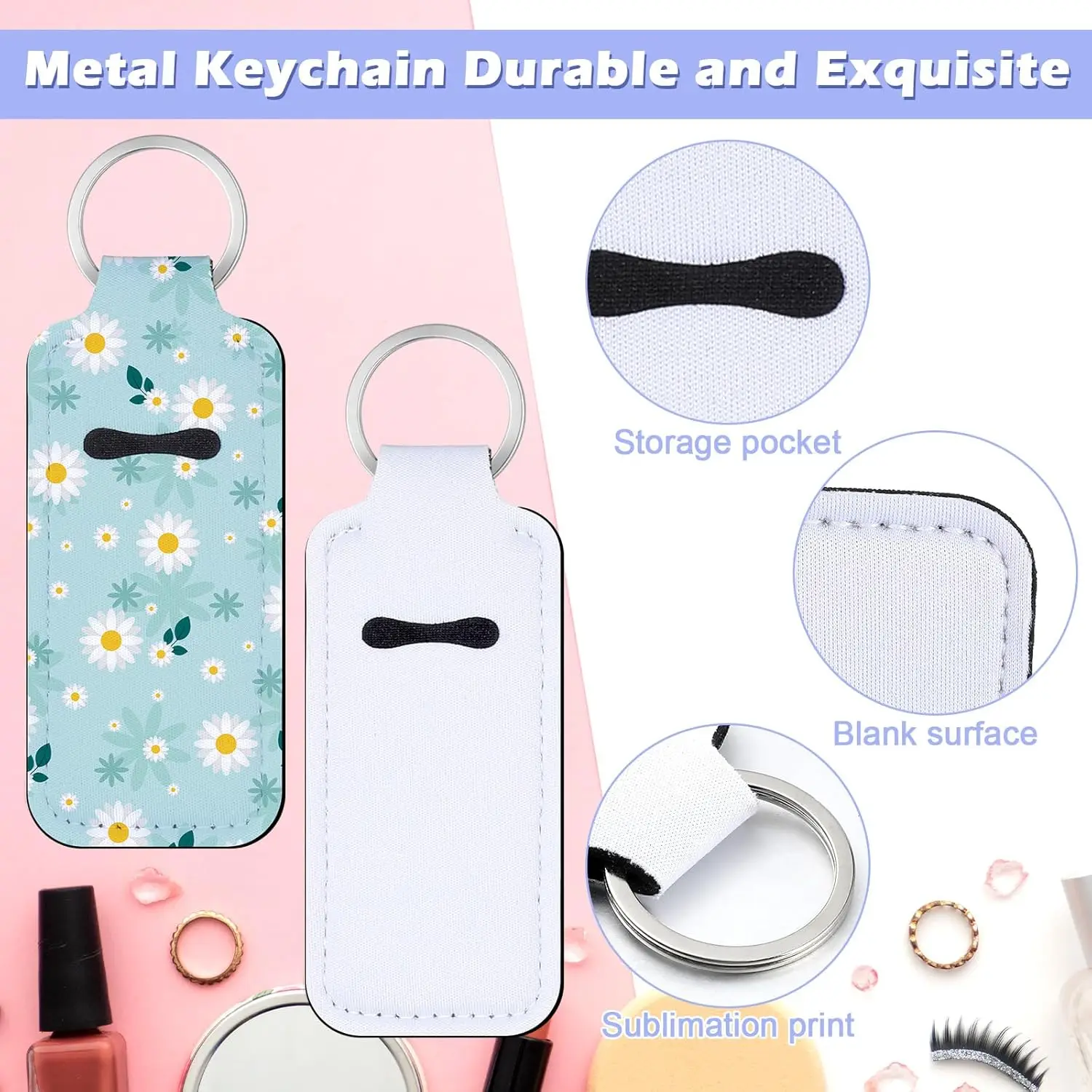 100pcs Lipstick Holder Keyrings Sublimation Blanks Portable Protective Cases Keychain For Women DIY Key Ring Travel Supplies