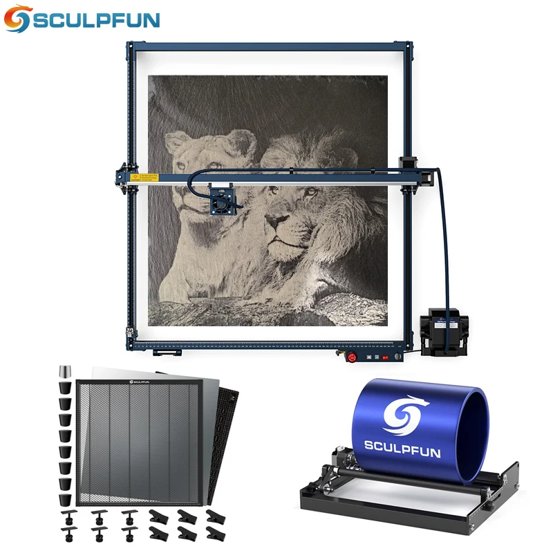 

SCULPFUN S30Ultra-33W Laser Engraver 600x600mm Engraving area Automatic Air Assist Replaceable Lens with Honeycomb panel Roller