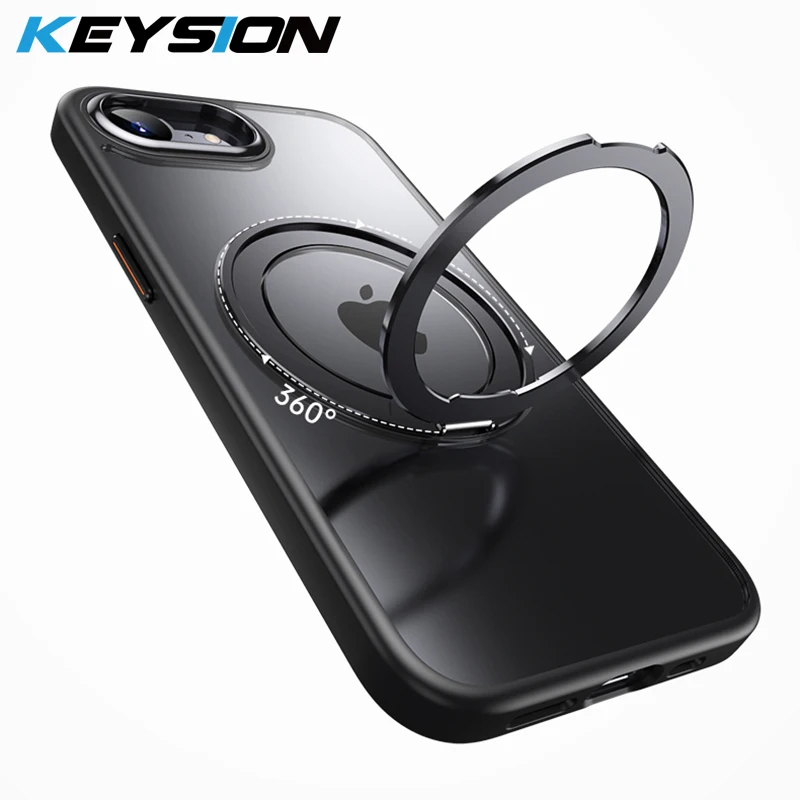 KEYSION Odporne na wstrząsy przezroczyste etui z MagSafe do iPhone 17e 16e 360 °   Magnetyczny stojak pierścieniowy, bezprzewodowe ładowanie, matowa przezroczysta obudowa — zdjęcie produktu 2