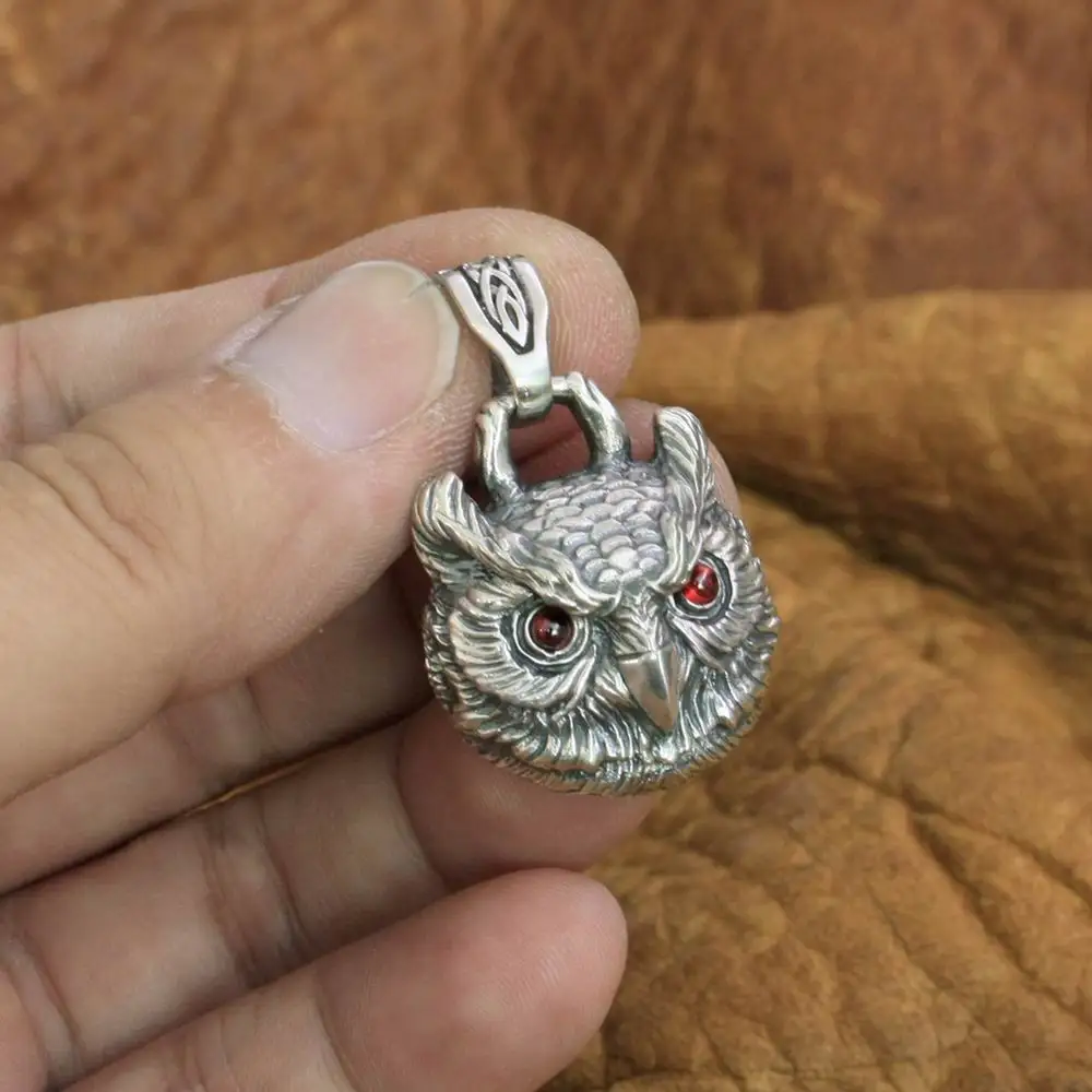 925 Sterling Silver Details CZ Eyes Owl Pendant Charms Animal Jewelry TA277 BZ