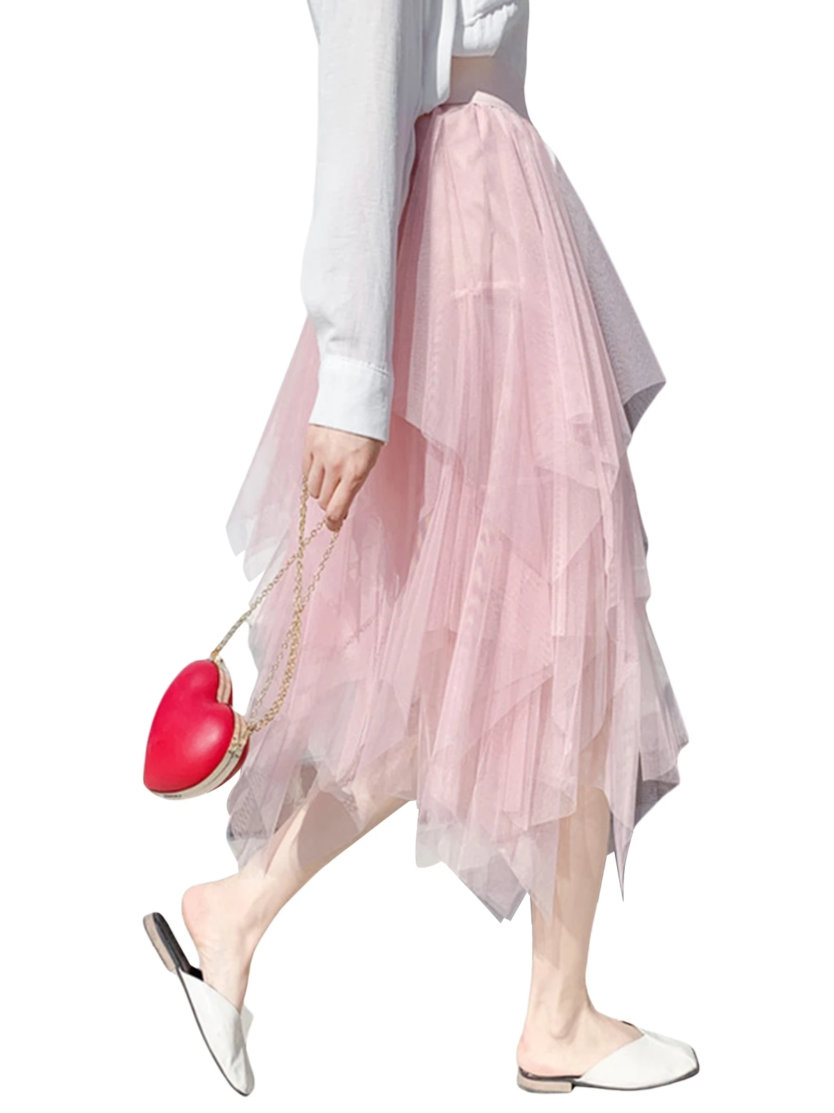 

Марлевая юбка нестандартной формы с высокой талией, универсальная уличная юбка-миди, однотонные юбки средней длины для женщин