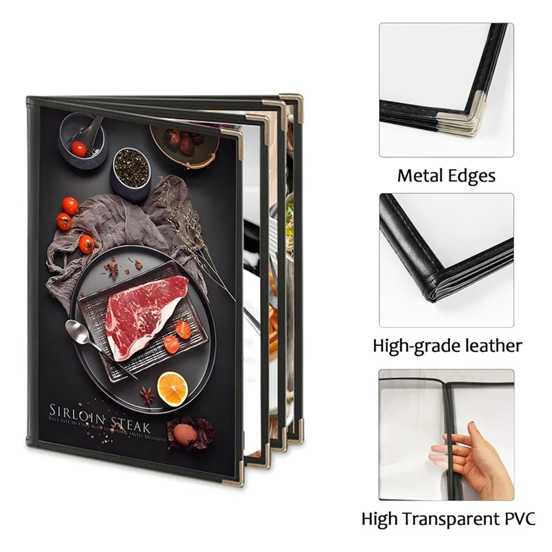 6PCS Menu Covers,Menu Holder 4 Page 8 View Transparent Restaurant Menu Cover Book Fits 8.5X11inch Standard Size