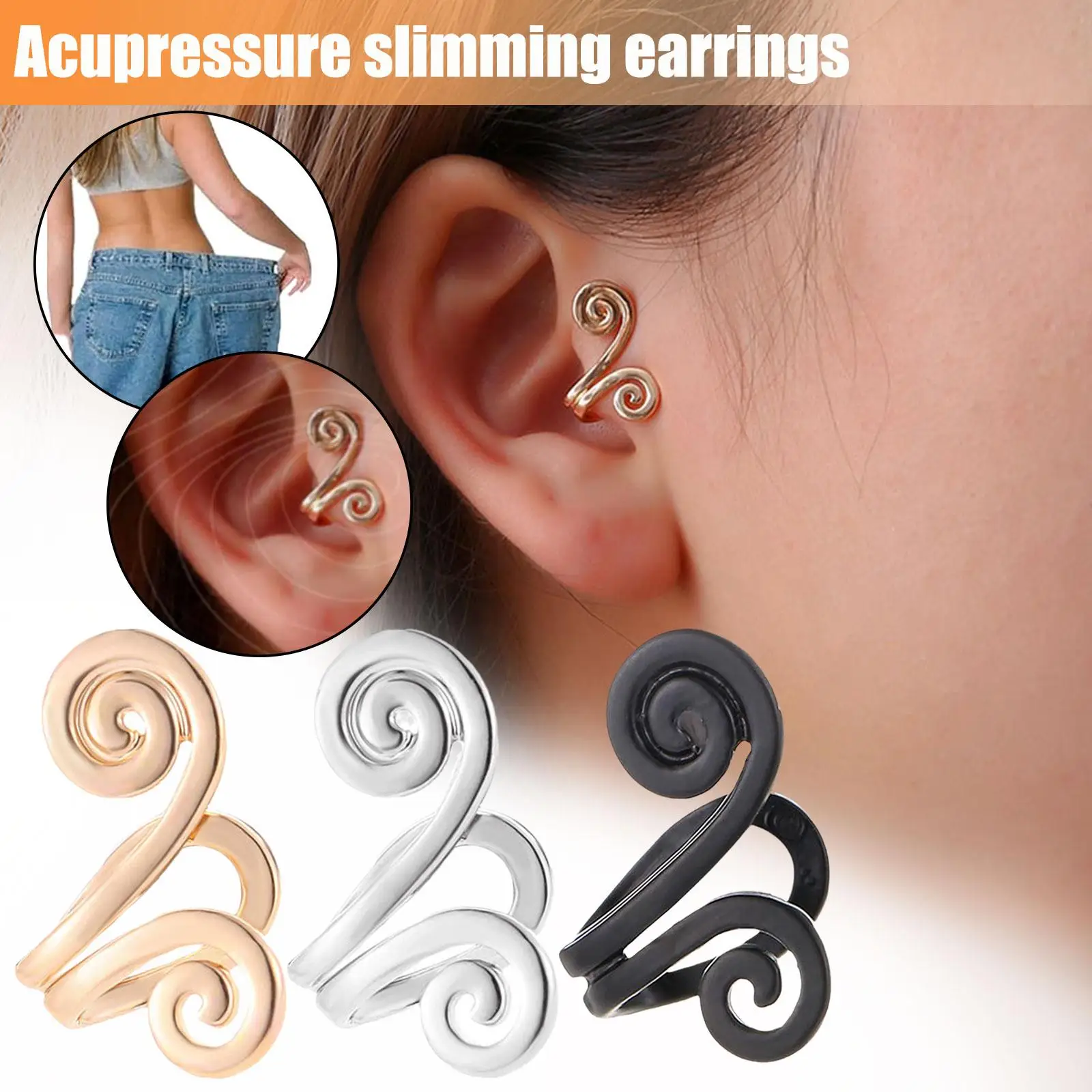 2pcs Non-piercing Shiatsu Slimming Earrings Weight Lose Slimming Auricular Therapy Slim Ear Clip Fat Burning Health Jewelry