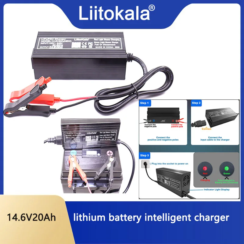 Liitokala Lithium Battery Intelligent Charger 12V 24V 20A RV Power Supply 14.6V Fast Charge