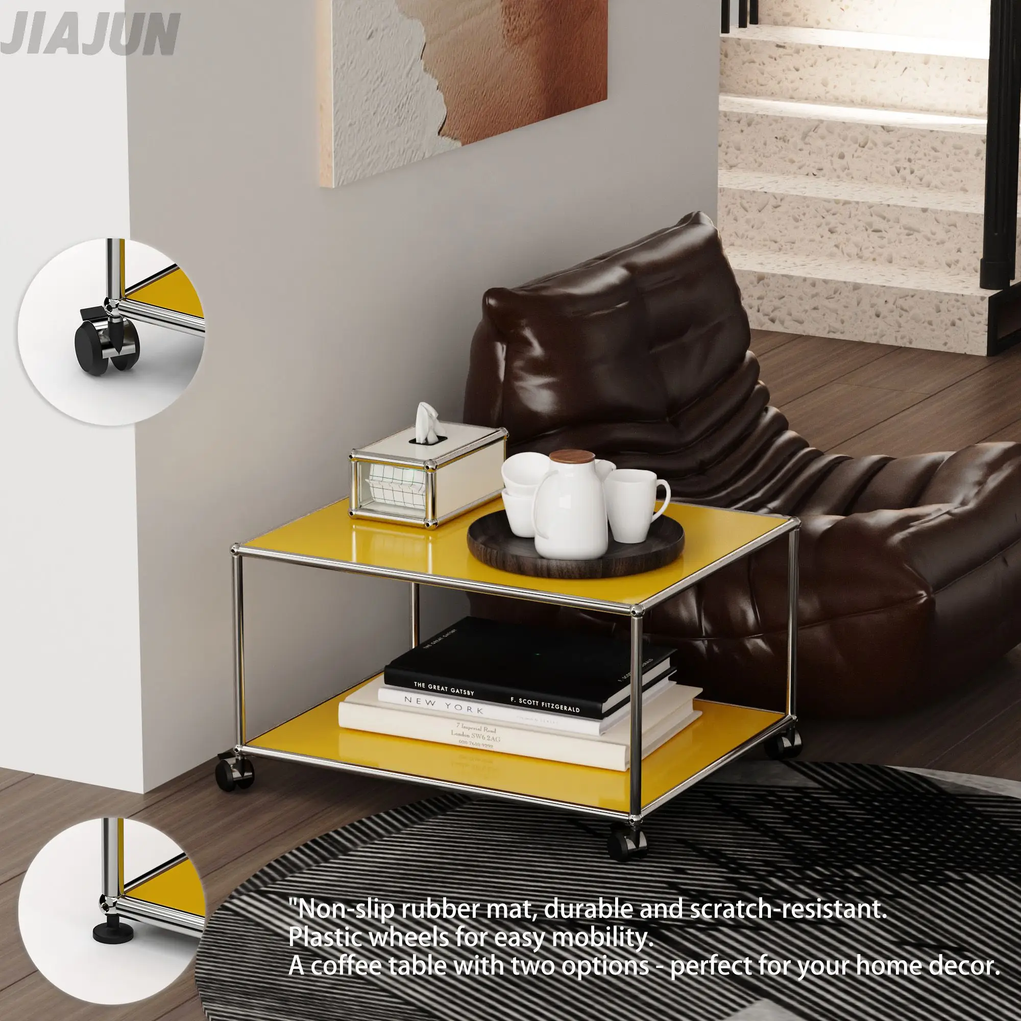 New Arrival! Hot Selling Metal Side Table with Wheels - Modular Furniture for Living Room Reception Areas Minimalist Style