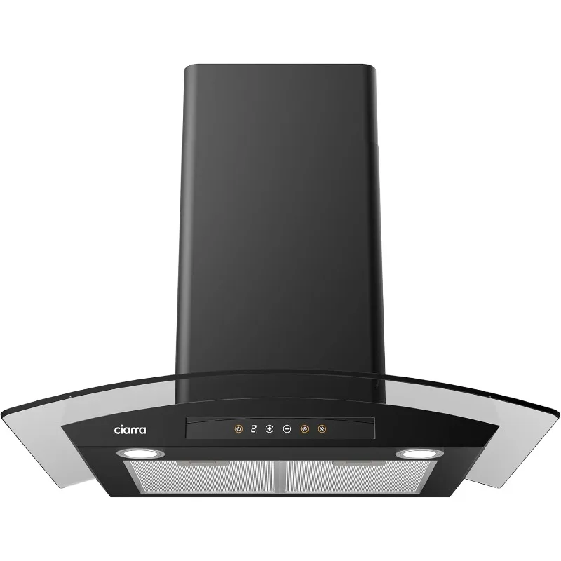 Black Range Hood 30 inch with Soft Touch Control 450 CFM Stove Vent Hood for Kitchen with 3 Speed Exhaust Fan Auto Shut