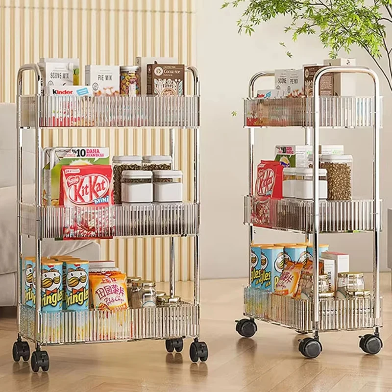 Mobile Shelf with Wheel Multi-Layers Storage Rack Home Trolley for Snacks Cosmetic Sundries Organizer 3 Tiers Rolling Cart Rack