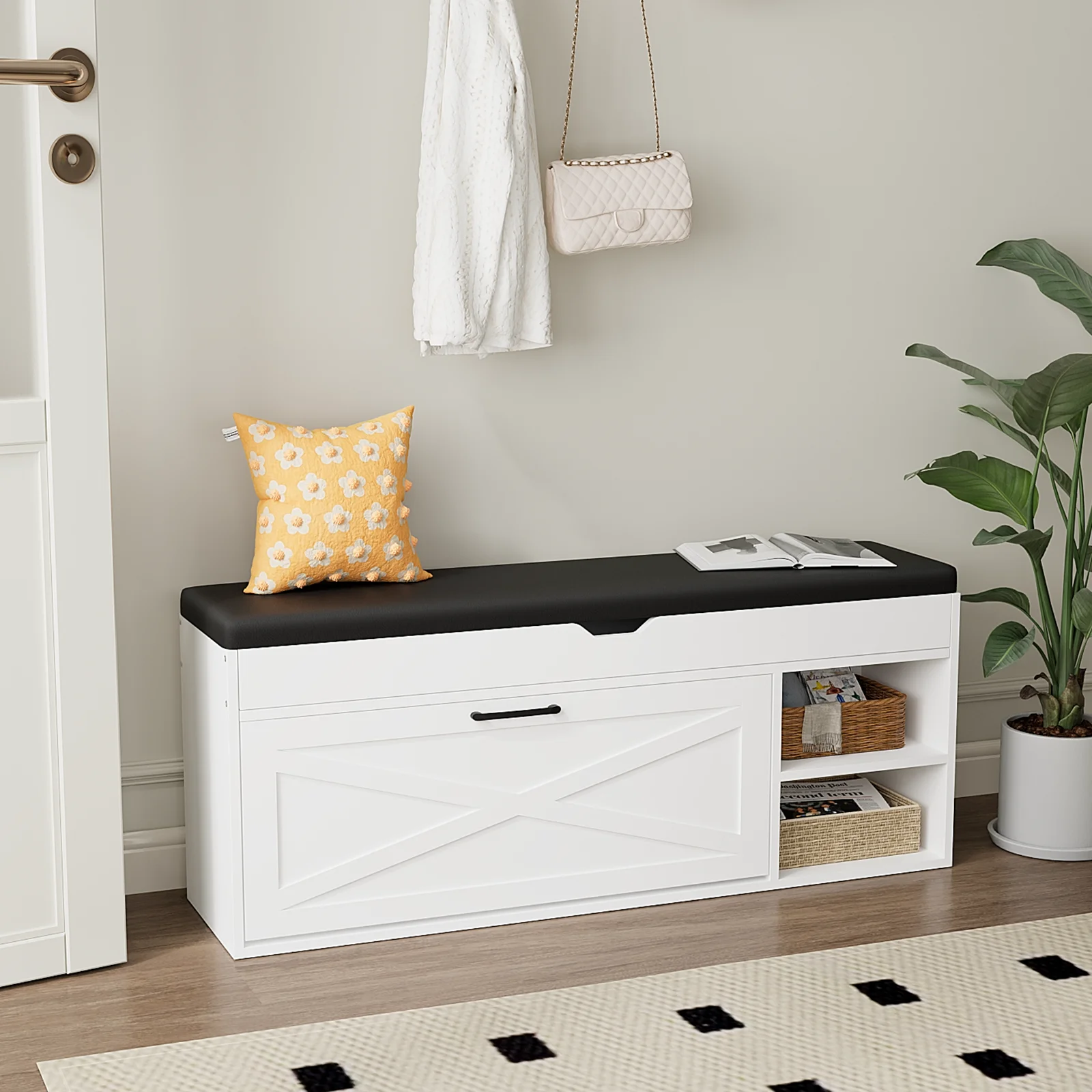 Shoe Bench Cabinet with 1 Flip Drawers and 2 Compartments