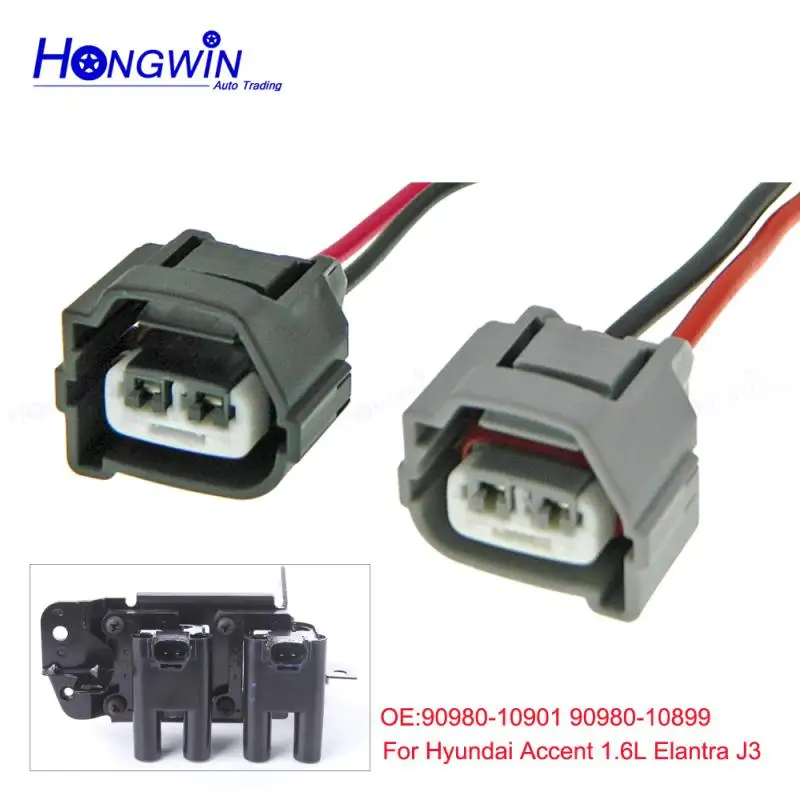 2 Pin Ignition Coil Connector Plug with Cable Wire Harness For Hyundai Accent 1.6L Elantra J3 Toyota Kia 90980-10901 90980-10899