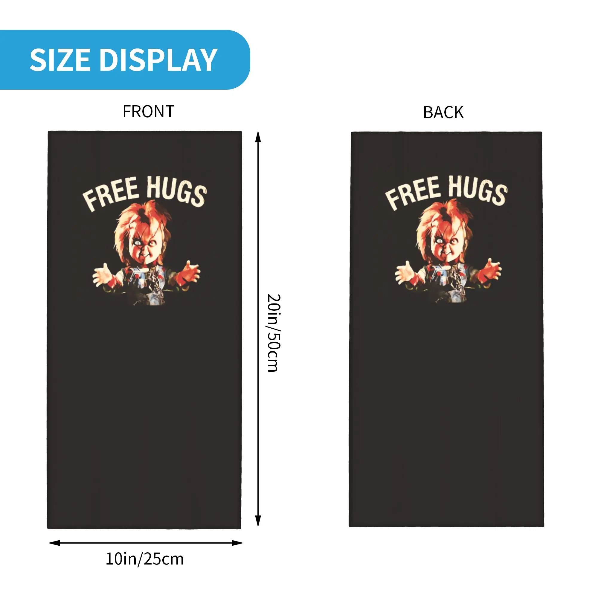 Custom Chucky Free Hugs Bandana Neck Gaiter for Hiking Running Women Men Wrap Scarf Horror Movie Child's Play Headband Warmer