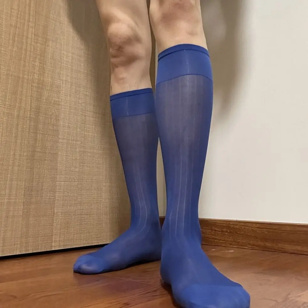 Pure Mannen Dunne Jurk Tube Sokken Doorschijnend Dunne Effen Kleur Zakelijke Kousen Kousen Halverwege de kuit Brede Gestreepte Zijden Sokken Mannen
