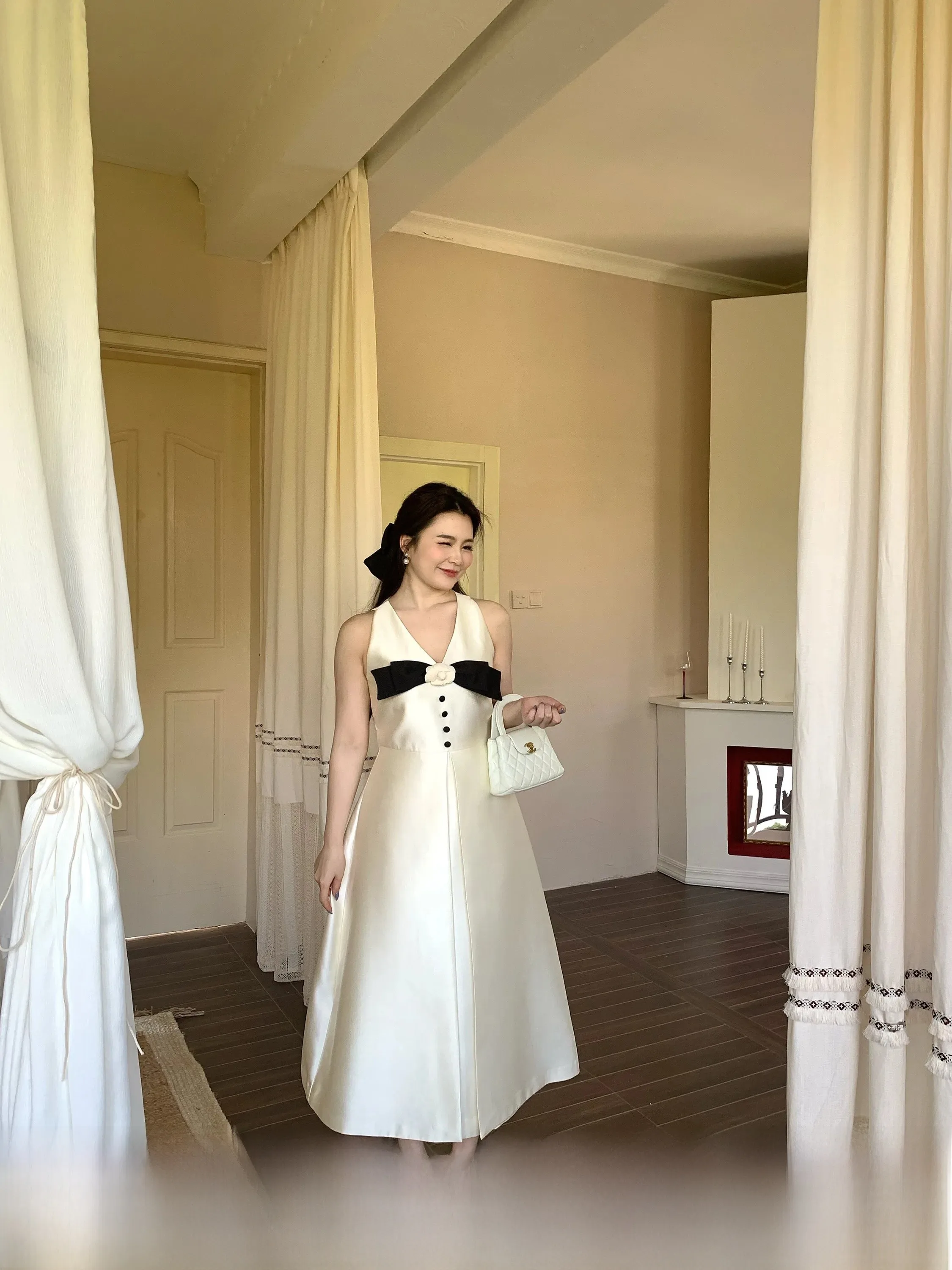 

Jume ML plus Size A-Line Dress with Bowknot V-Neck Sleeveless Evening Gown Heavy Embroidery Mid-Length Korean Style Women's D...