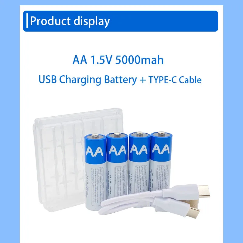 YTBNA AA + AAA 1.5V akumulator na USB AAA 3500mah/AA 5000mah akumulatory litowo-jonowe do aparat zabawka samochodowy odtwarzacz MP3 + kabel TYPE-C