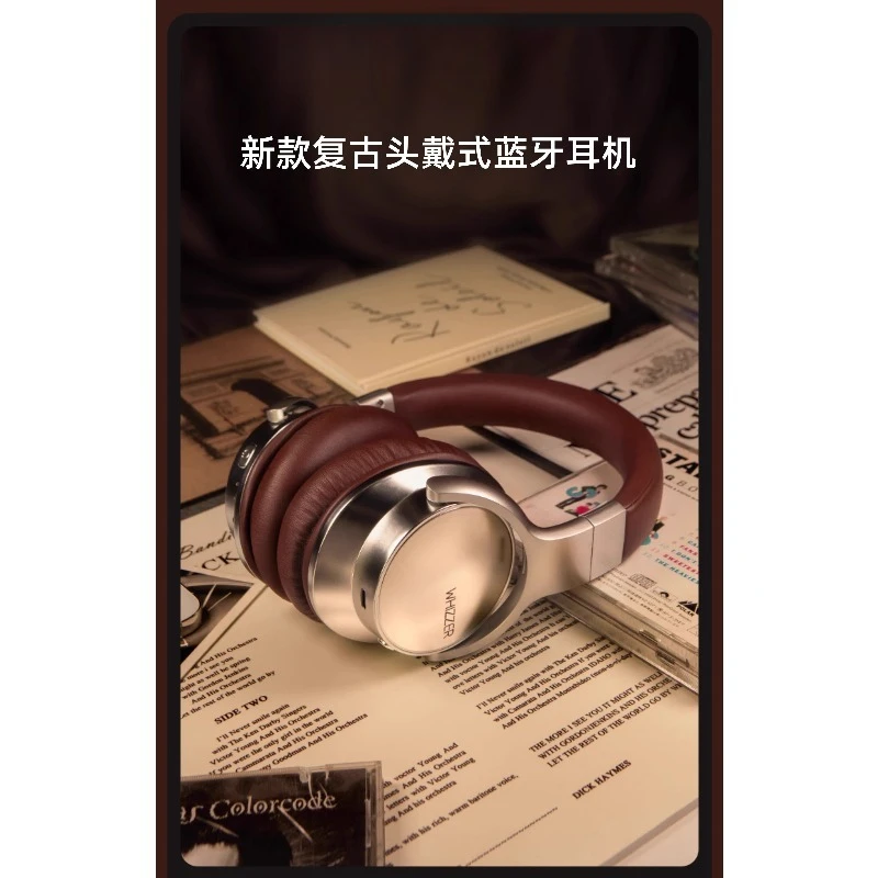 Noise canceling bluetooth headset American retro head-mounted wireless music all-inclusive ear plug-in cable dual mode