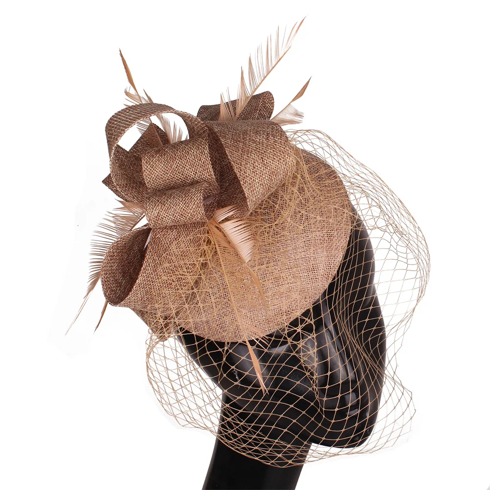 Elegant bride Women's Chic Mesh Fascinator Hat for women with Feather Fancy Hair Accessories for Party Dinner Headwear Chapeau