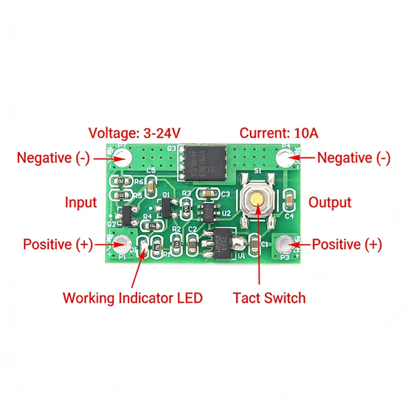 DC 5V‑24V Single‑Key Bistable Latching Switch Module High‑Load Self‑Lock Electronic Switch 10A 30A 70A Optional