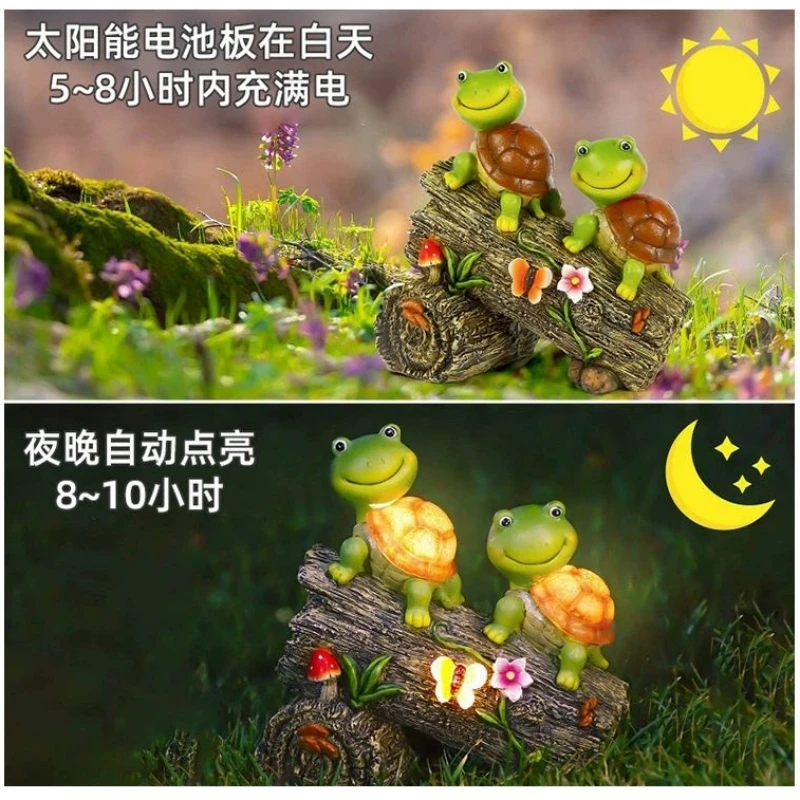Solar Dwarf Statue Garden Decor Synthetic Resin Outdoor Figurine Lamp Turtle Sculpture Figurine Outdoor Decoration for Courtyard
