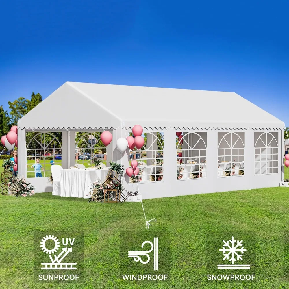 

Party Tent Heavy Duty PVC Wedding Event Shelters White Upgraded Galvanized Ripple Canopy with Large Roof Remova