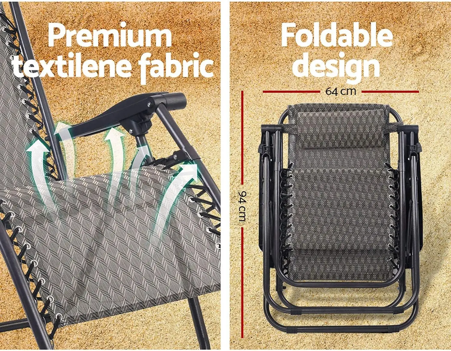 Kursi Santai Lipat Portabel Tanpa Gravitasi untuk Berkemah di Luar Ruangan dan Pantai, Warna Abu-abu