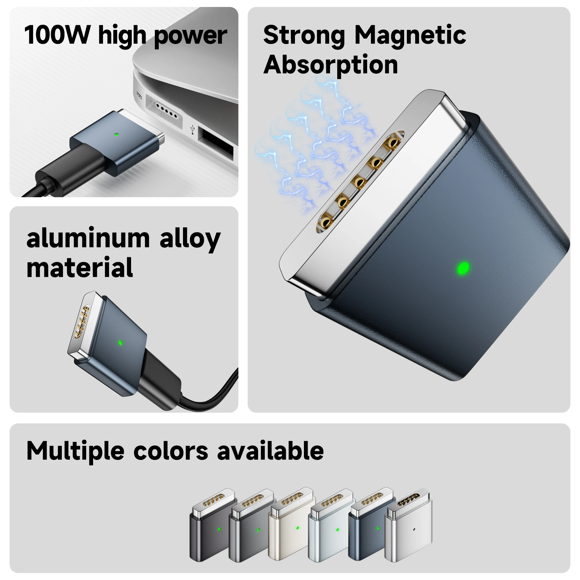 MacBook Charging Cable: USB-C to MagSafe 3/2 magnetic, for Apple laptops, fast charging, M2 Mac Pro adapter, 100W