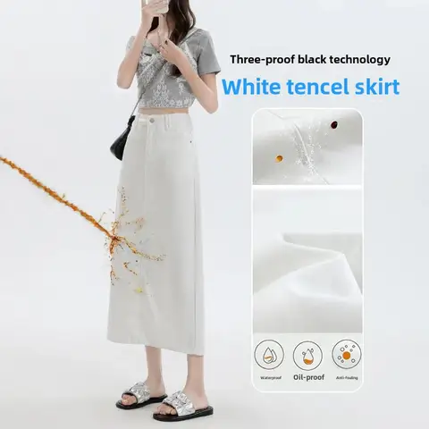 High Waist A- Line Mini Skirt Women's Denim Silk Three-Resistant White Summer Slimming Small Size Half-length Skirt