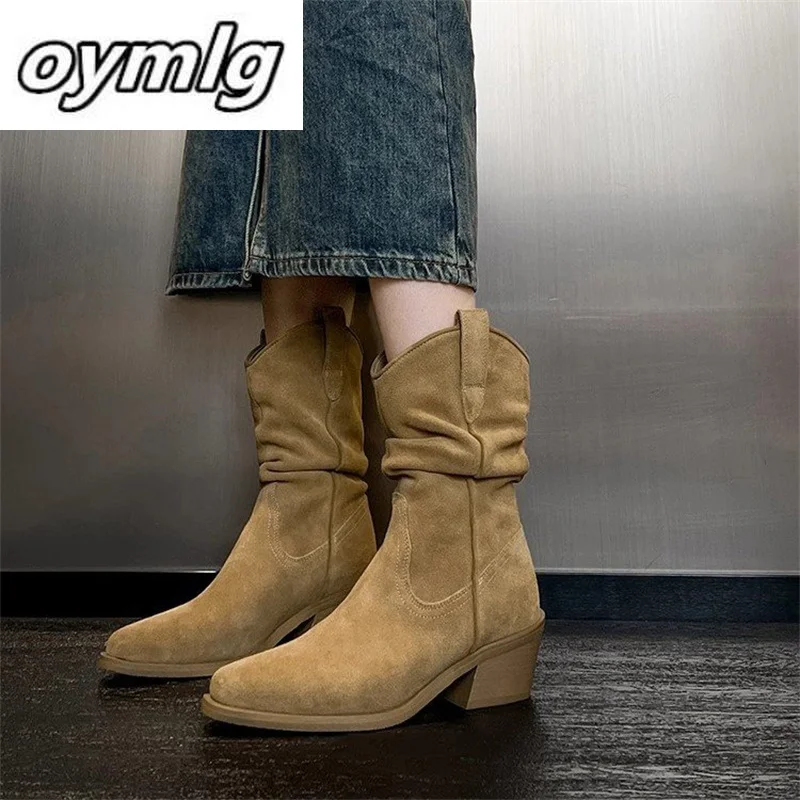 2024 new autumn and winter season square heel versatile retro comfortable short boots