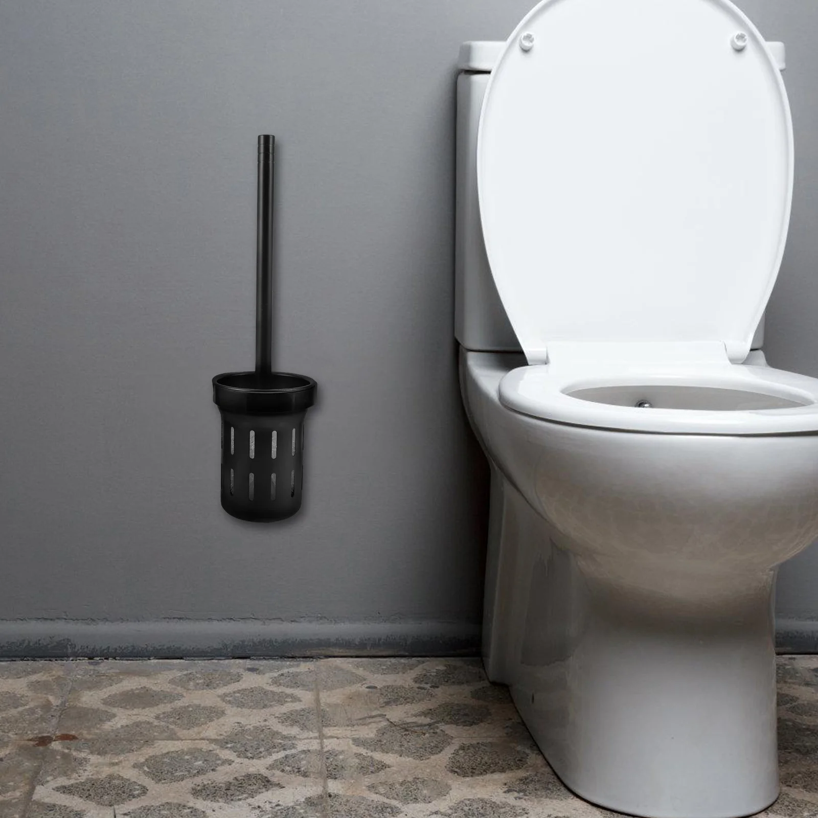 1 مجموعة 1 مجموعة الحائط فرشاة المرحاض حامل مقبض طويل الحمام تنظيف أداة دائم وعاء أسود الغسيل للاستخدام المنزلي المرحاض #2