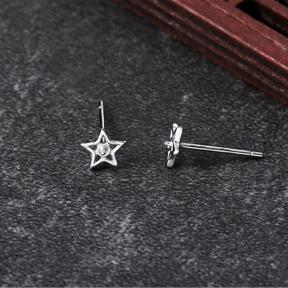 2 paar oorbellen blanco voor 2-2,5 mm ronde kralen wit verguld 925 sterling zilver stervorm oorbelbasis