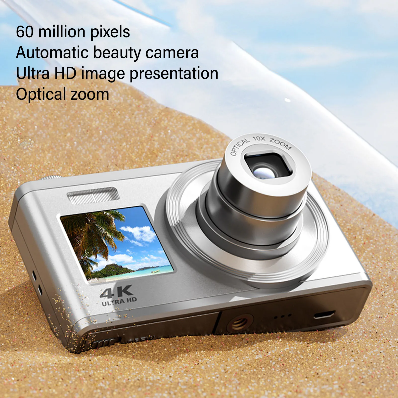 4K Digital Camera 2.88in IPS Screen Auto Focus 10X Optical Zoom 6X Digital Zoom Intelligent Anti Shake Digital Camera for Gift